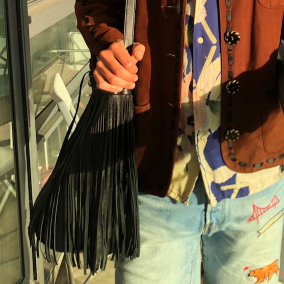 CELINE by Hedi Slimane RARE Fringe Black Bucket Bag in Studded Lambskin Leather! - Picture 10 of 13